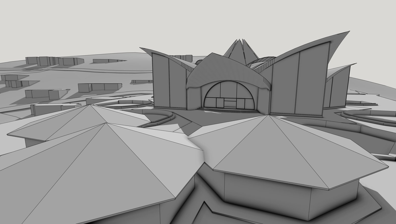 Captura de modelado 3D de Capilla ecuménica en contexto