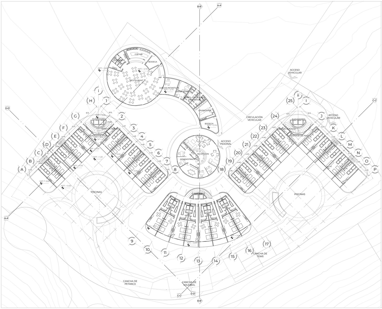 Planta conjunto de modelado en Revit hotel