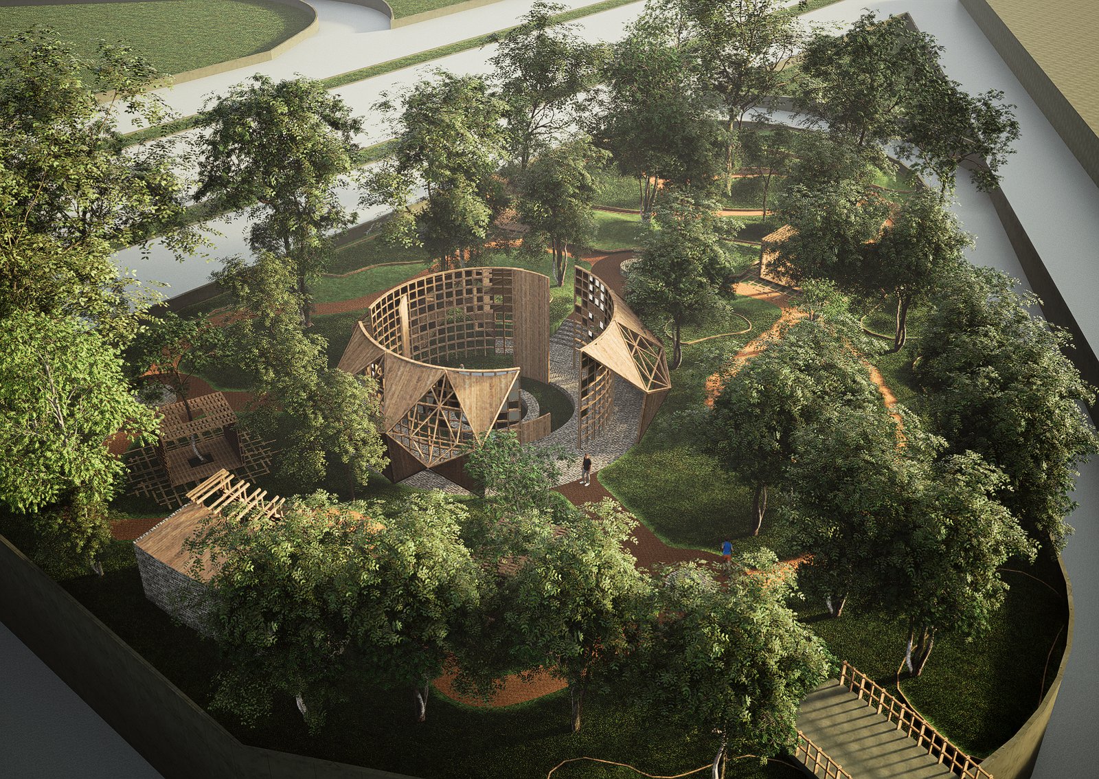 Vista de pájaro de pabellón